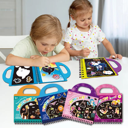 Kid Scratch Art Play Set Colouring Book DIY Drawing Stencils Sticker Creative Craft Toy Kindergarten Activtiy Education Toy Gift