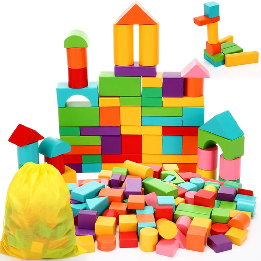 Wooden Building Blocks Set with Storage Bag Wooden Toys for Kids Assembled Building Blocks Early Educational Toys Birthday gift