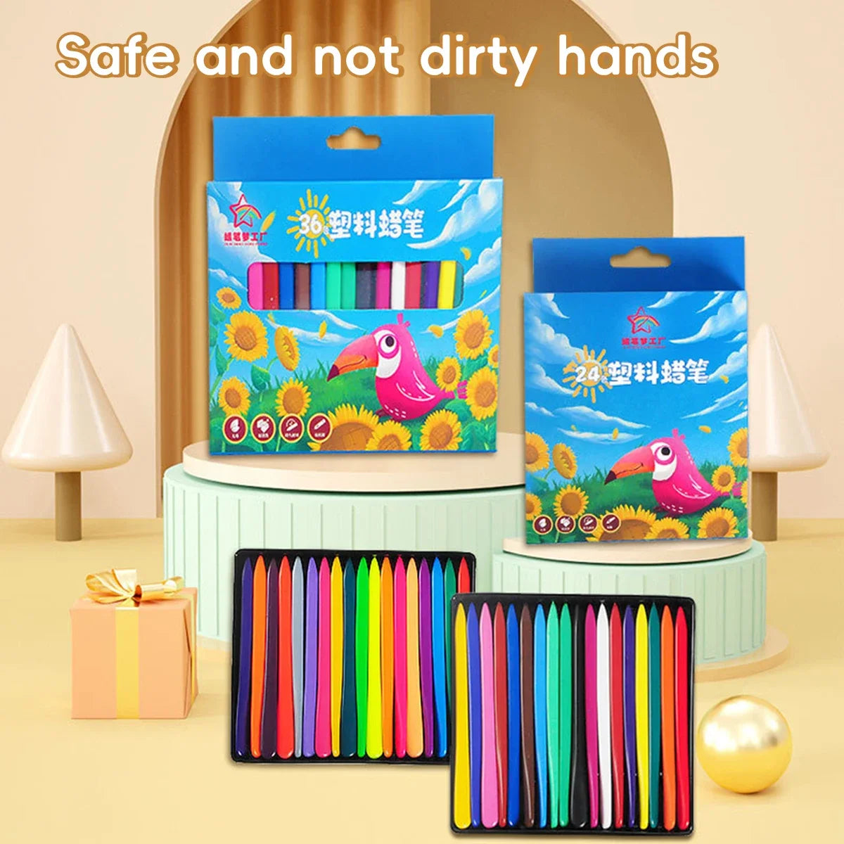 12-36 Color Washable Crayons Non-Toxic Erasable Triangular Grip Art Supplies Toddler Safe Oil Pastels for Drawing Coloring Gifts