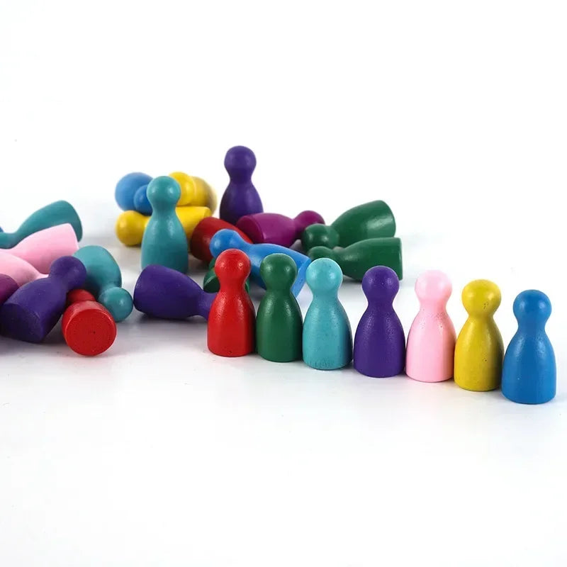 16Pcs Children's Humanoid Wooden Puzzle Game Wooden Board Game Chess Pieces Humanoid Checkers Pieces Flying Chess