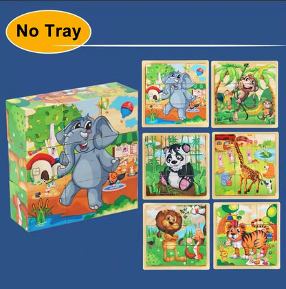 3D cube Wooden puzzle children's nine pieces six-sided wooden block tray children's Montessori learning educational puzzle toys