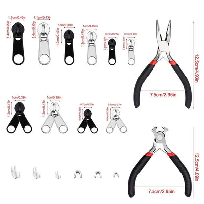 Zipper Repair Kit Double-sided Zipper Slider Replacement Zipper Pulls Installation Tools For Bags Tents Luggage Sleeping Bag