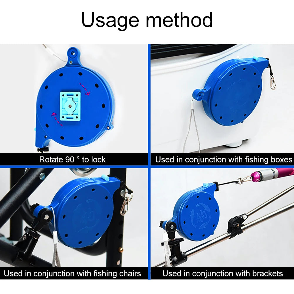 20/40M Fishing Rods Lanyard Tether Safety Line Stainless Steel Spring Sautomatic Fish Slipping Safety Device with Non-Slip Clamp