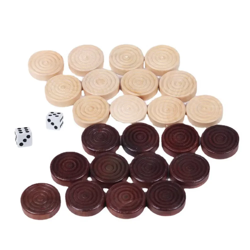 24Pcs/set Wooden Chips Round Checkers Pieces For Backgammon Chess Game Accessories
