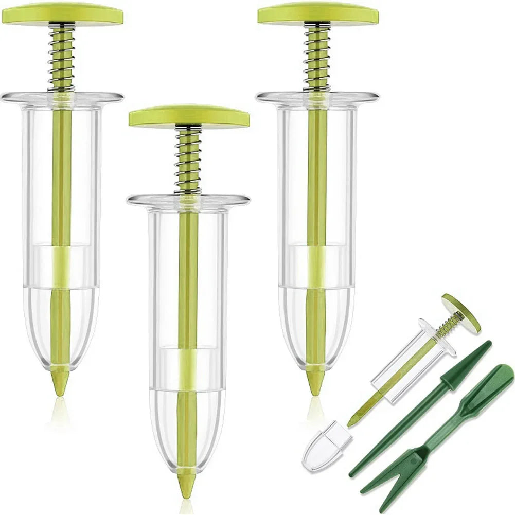 Mini Sowing Seed Dispenser 5 Different Settings Handheld Seed Planter with 2 Transplanting Tools Hand Seeder Gardening Supplies