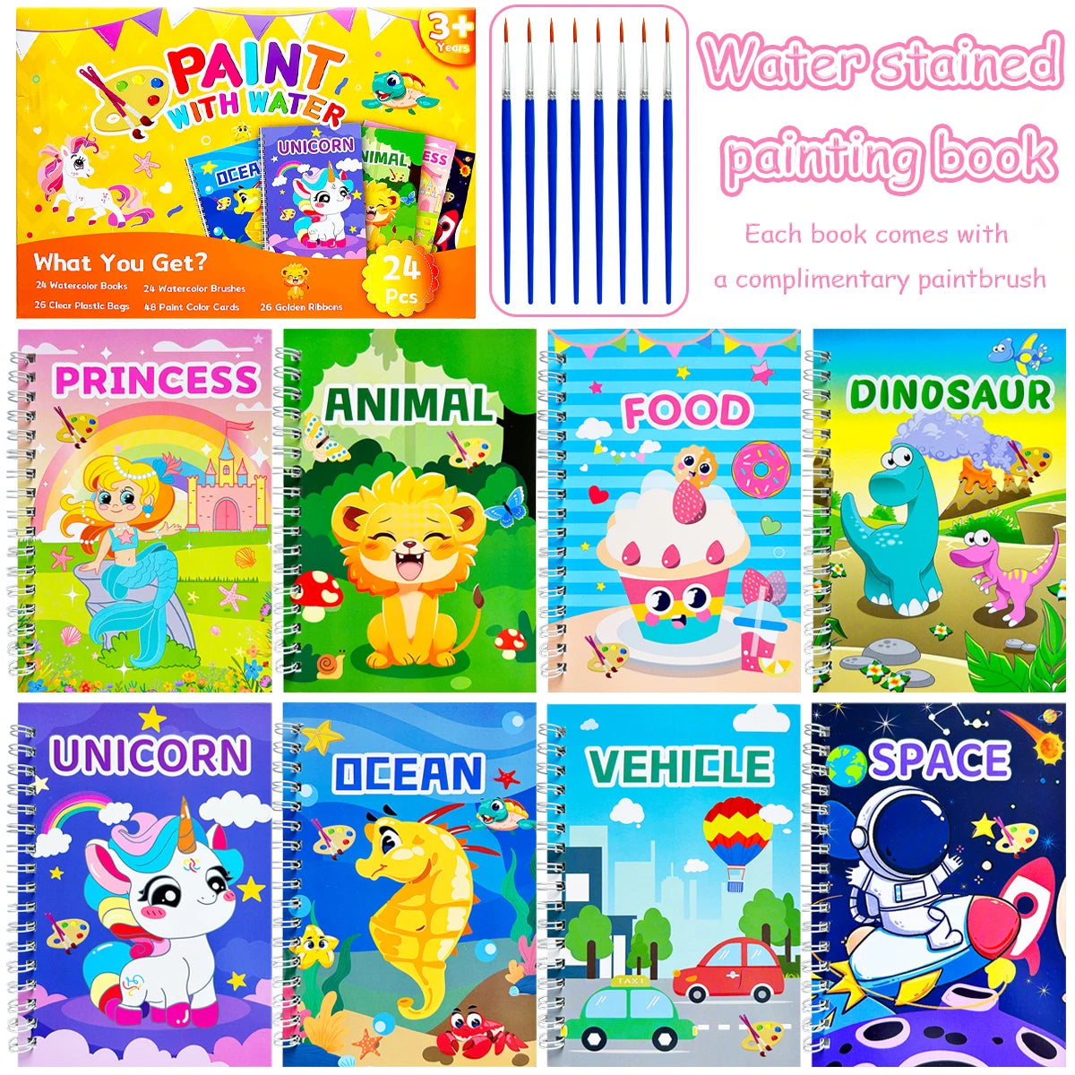"8 Major Theme Creative Coloring Book Set: Children's Painting Book with Ocean Theme Comes with a painting color card.