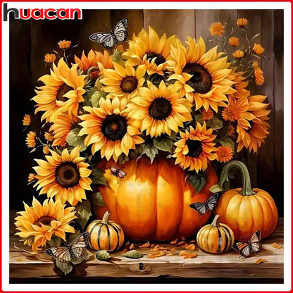 HUACAN Sunflower Pumpkin Diamond Painting Flower Home Decor Rhinestone Pictures New Collection 2025 Craft Kit