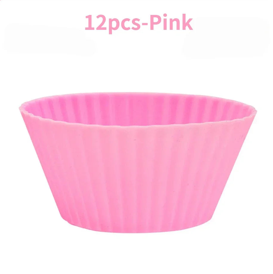 12pcs/Set Silicone Cake Mold Round Shaped Muffin Cupcake Baking Molds Kitchen Cooking Bakeware Maker DIY Cake Decorating Tools