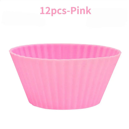 12pcs/Set Silicone Cake Mold Round Shaped Muffin Cupcake Baking Molds Kitchen Cooking Bakeware Maker DIY Cake Decorating Tools
