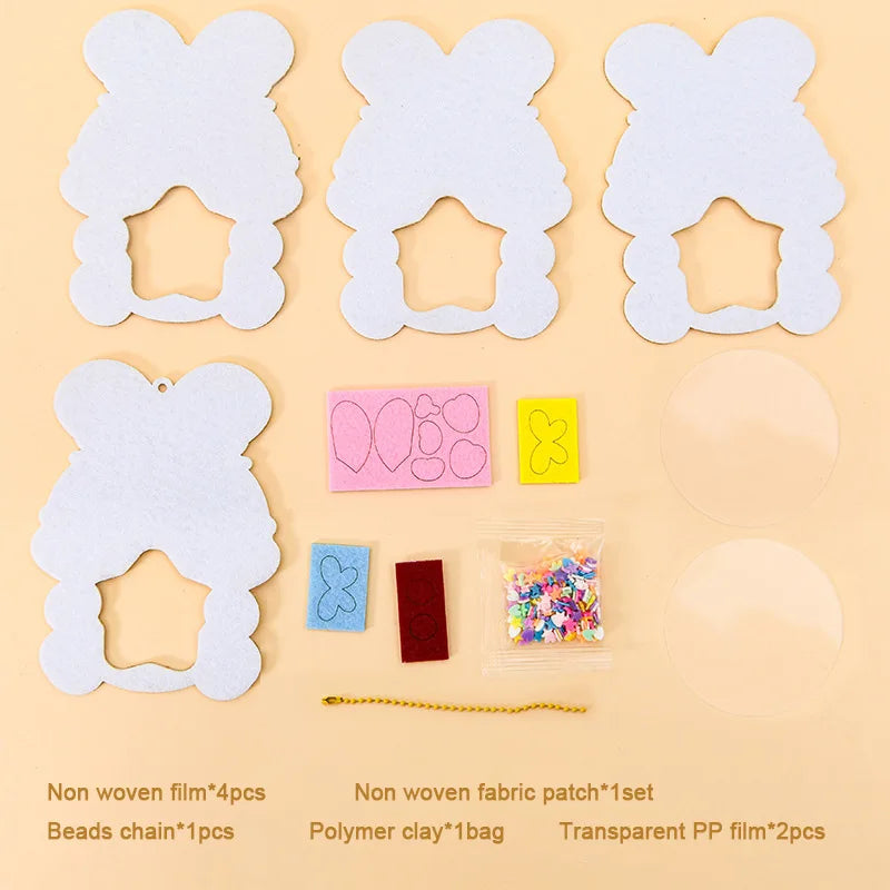 DIY Animal Shake Pendant Art Craft Kits for Kids Boys Girls Easy To Paste Non Woven Shaker with Chain Children Handmade Toys