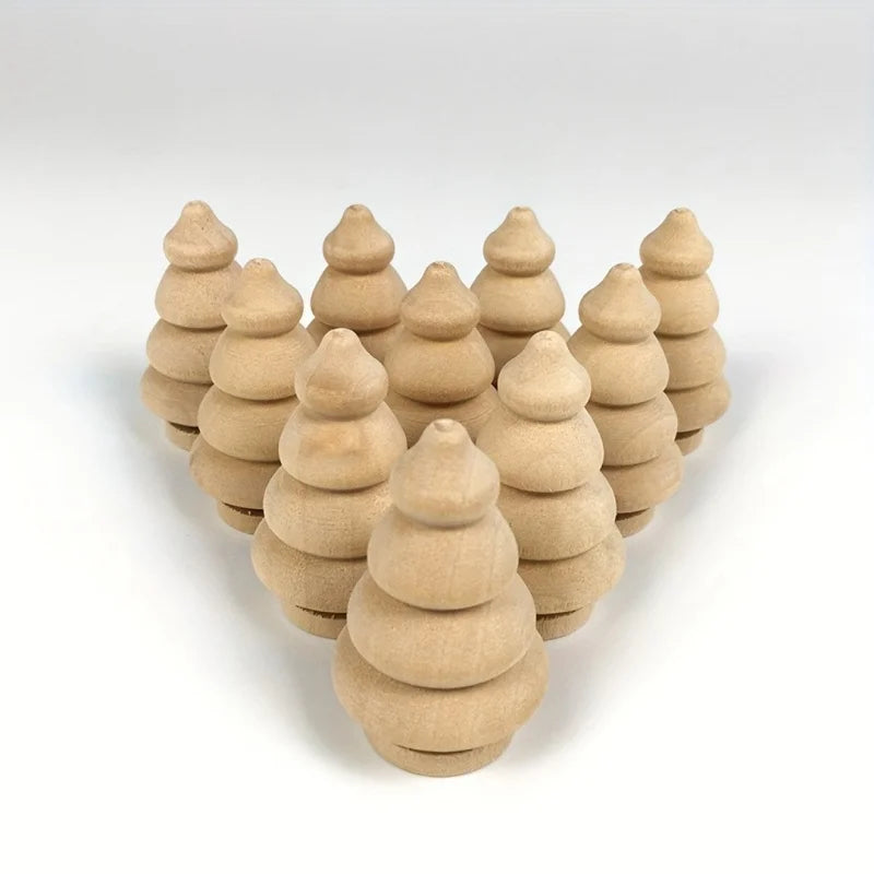 10PCS Wooden Christmas Trees, Creative Holiday Decor, DIY Hand-Painted Craft Kit for Kids, Wood Ornaments for Xmas Decorations