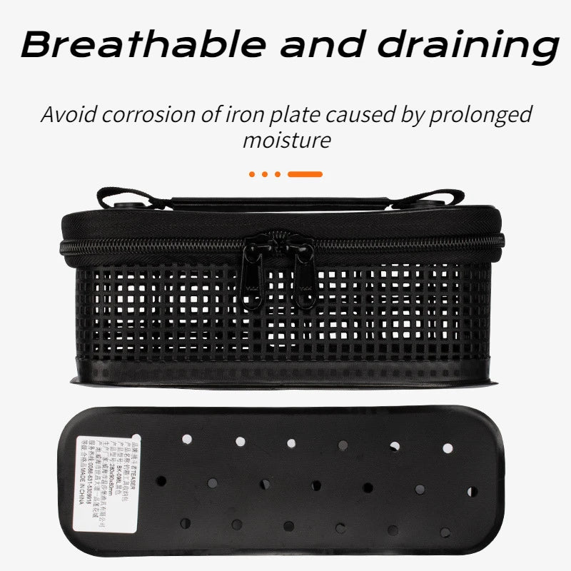 1 PCS Fishing Tackle Boxes Portable Mesh Flushing Sea Fishing Lure Boat Bait Carrying Iron Plate Storage Bag Fishing Supplies