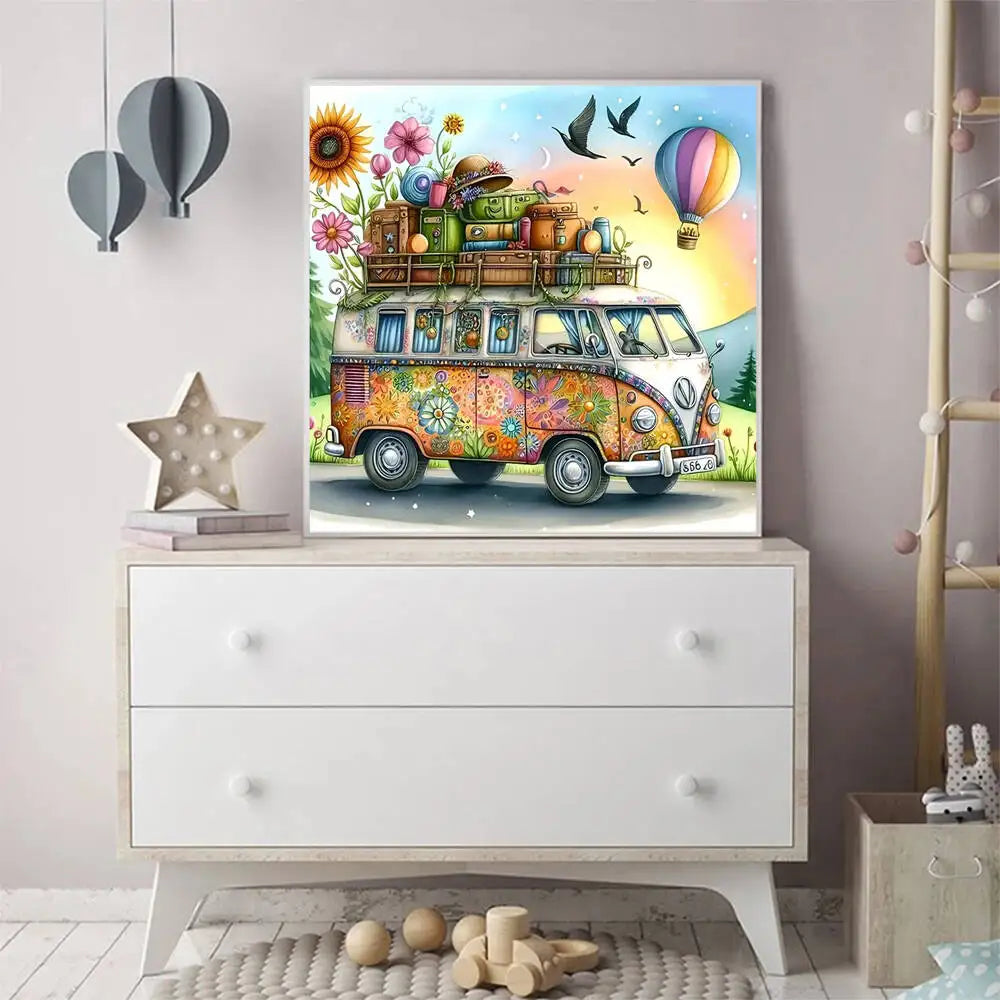 Momoart Diamond Mosaic Bus Landscape DIY Craft Kit Diamond Painting Hot Air Balloon Holiday Gifts New Arrival Decor For Home