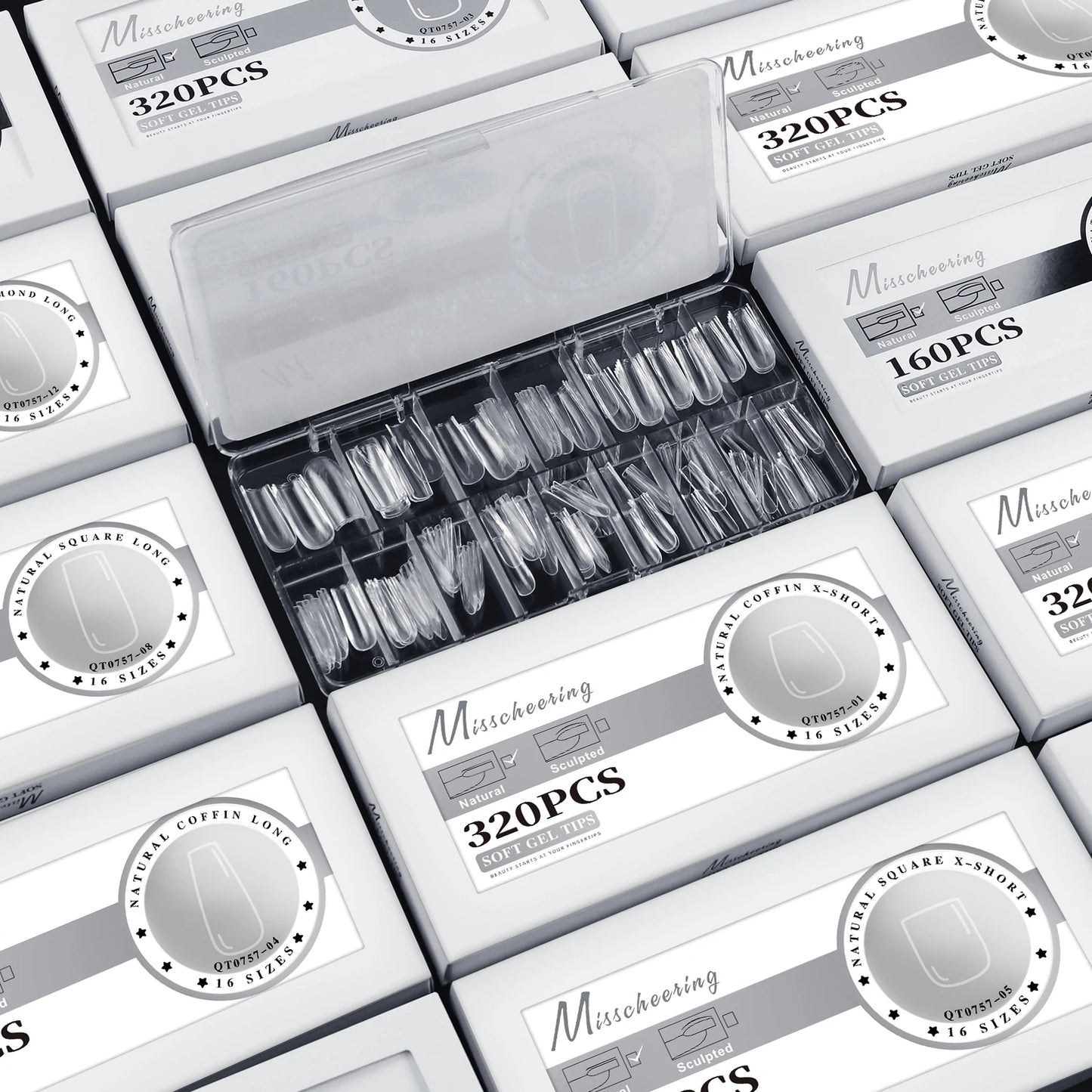 XS-L Nature Soft Gel False Nail Tips Full Cover Press on Almond Capsules Coffin Artificial Glossy Fake Nails Extension 16 Sizes