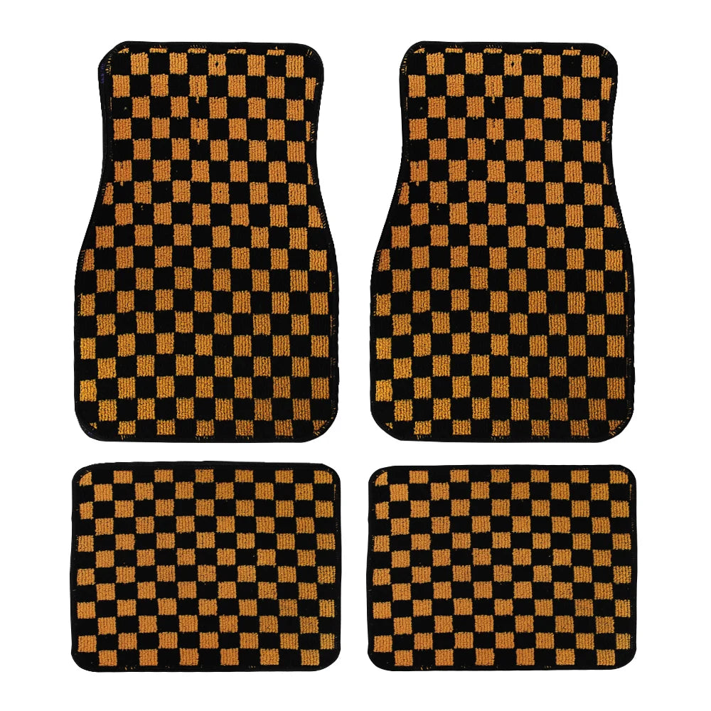 4Pcs JDM Racing  Plush Floor Mat Checkers Vehicle Front Rear Carpets Universal Car Floor Carpet Rugs Non-Slip Car Decoration