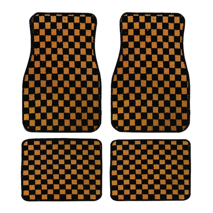 4Pcs JDM Racing  Plush Floor Mat Checkers Vehicle Front Rear Carpets Universal Car Floor Carpet Rugs Non-Slip Car Decoration