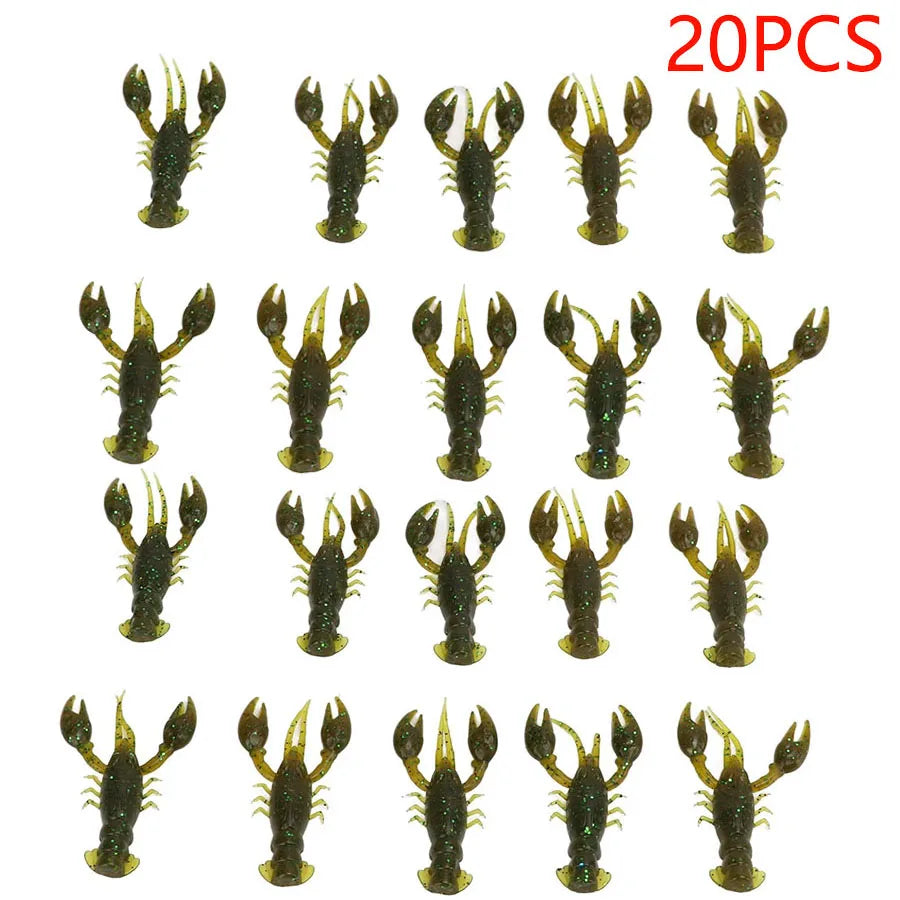20pcs Crawfish Artificial Bait Shrimp Lobster Claw Lure For Bass Trout Pike Salmon Soft PVC Fishing Lures Swimbait 5.5cm/2.3g