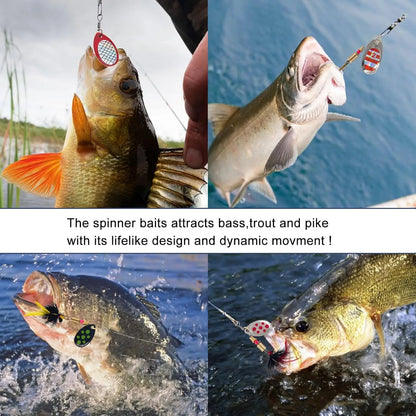10pcs Fishing Lure Spinnerbait Rooster Tail Fishing Lures Bass Trout Salmon Hard Metal Spinner Baits Kit with Tackle Boxes