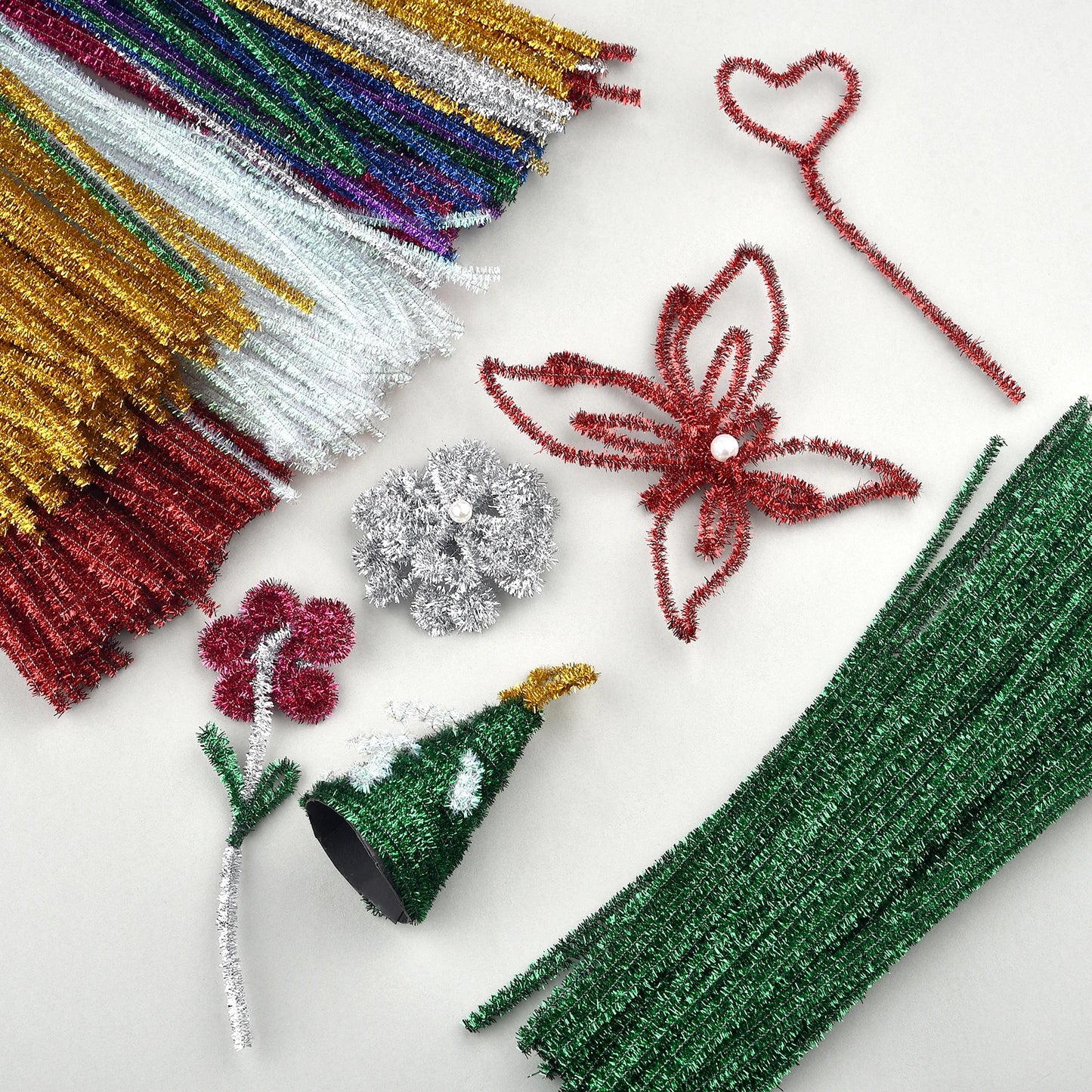 100pcs Glitter Chenille Stems Pipe Cleaners Plush Tinsel Stems Wired Sticks Kids Educational DIY Craft Supplies Toys Craft Xmas