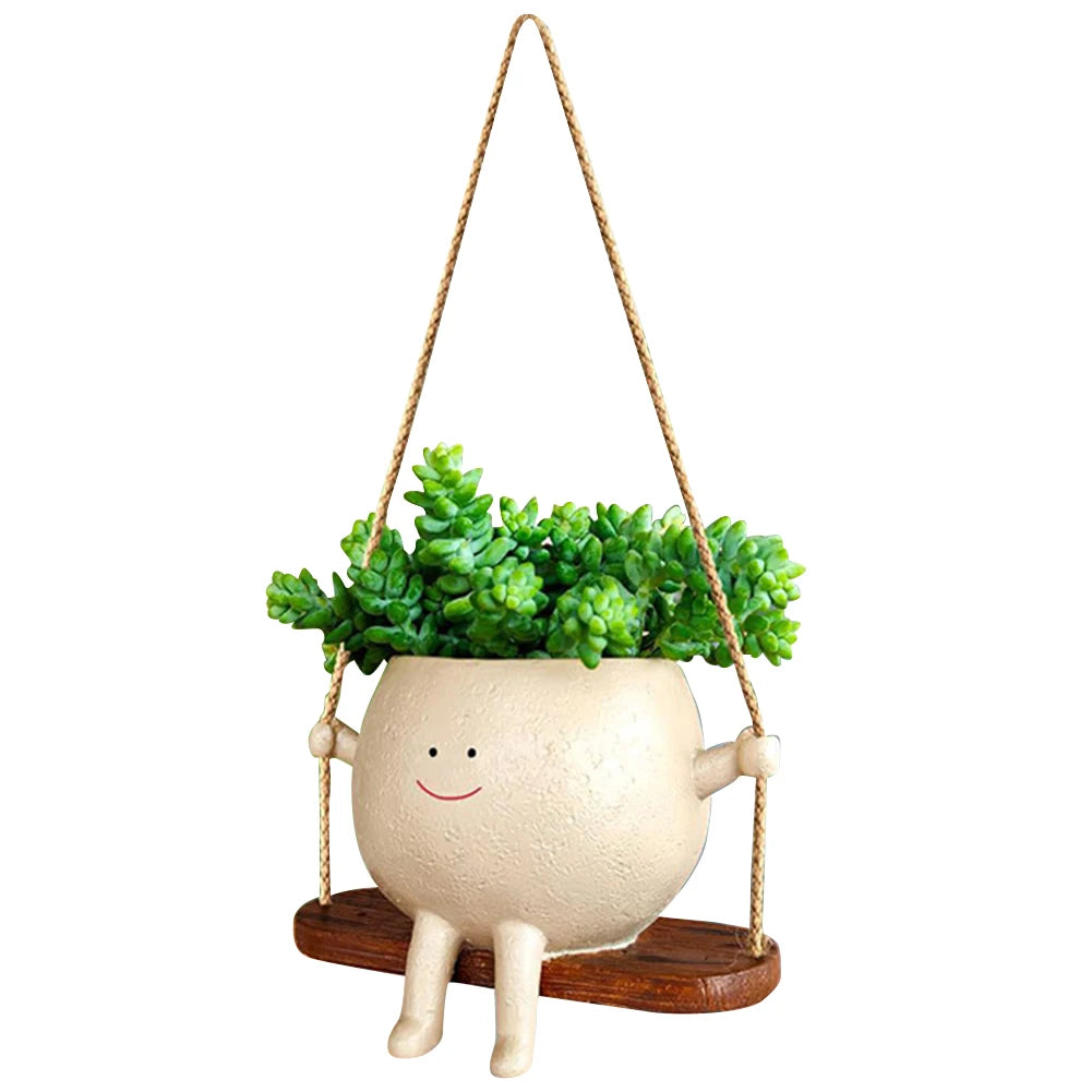 Swing Face Planter Resin Plant Succulent Pots Creative Wall Hanging Head Planter Multifunctional Home Garden Patio Accessories