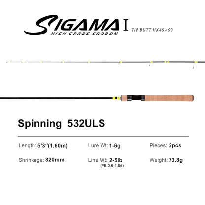 SIGAMA1 Ultralight Carbon Rods MF Action Spinning Casting Fishing Rods Perch Rod 2 section UL L power Travel Rod