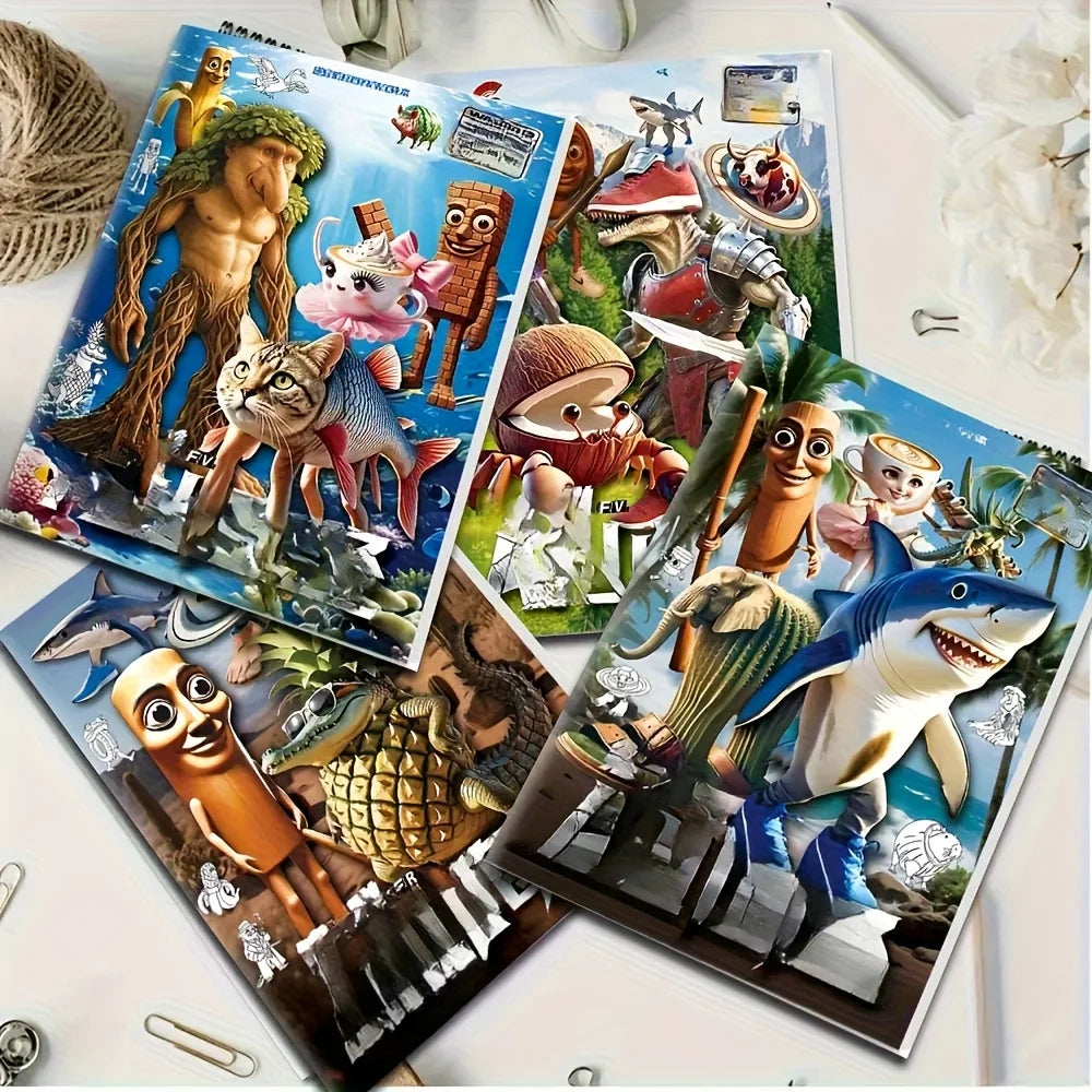 4pcs Drawing Coloring Book Set Italian Brainrot Animals Full Illustrated Line Collection-Tung Tung Tung Sahur Tracing Book, Rich