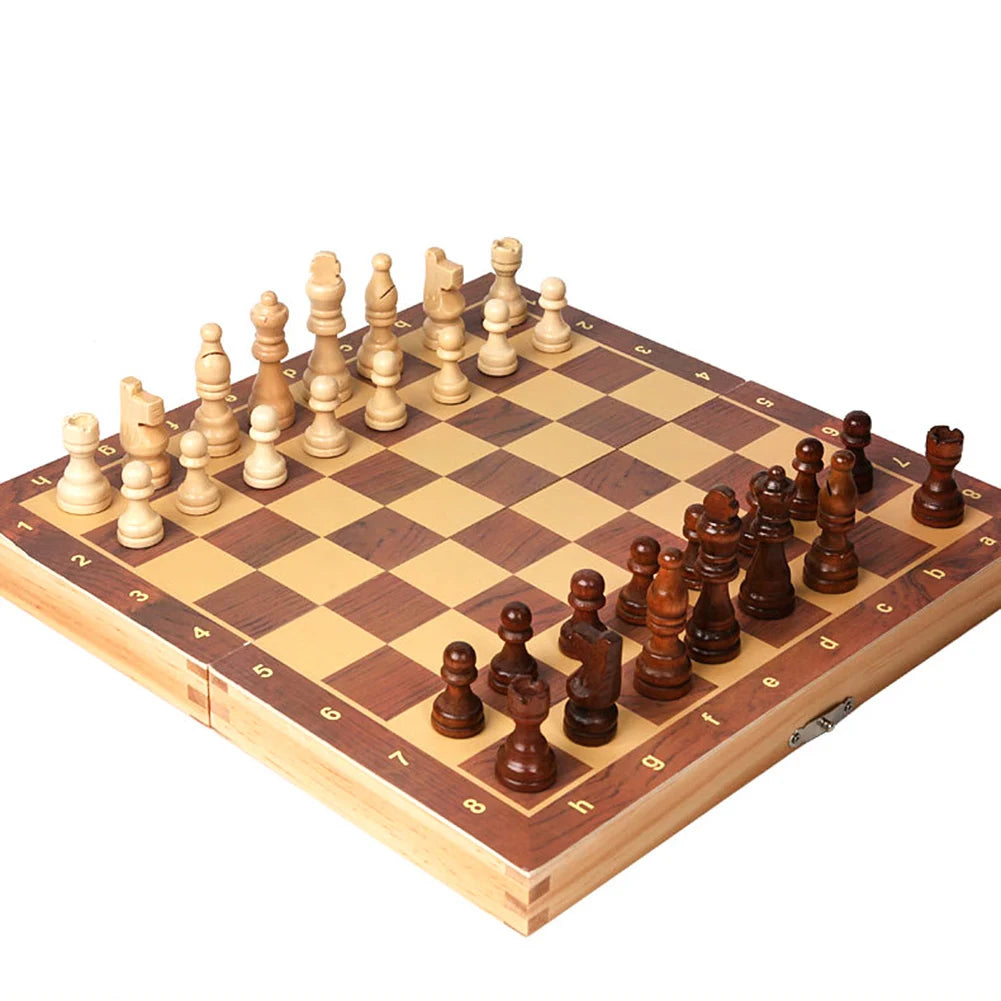 Wooden Chess Set Folding Magnetic Large Board With 34 Chess Pieces Interior For Storage Portable Travel Board Game Set For Kid