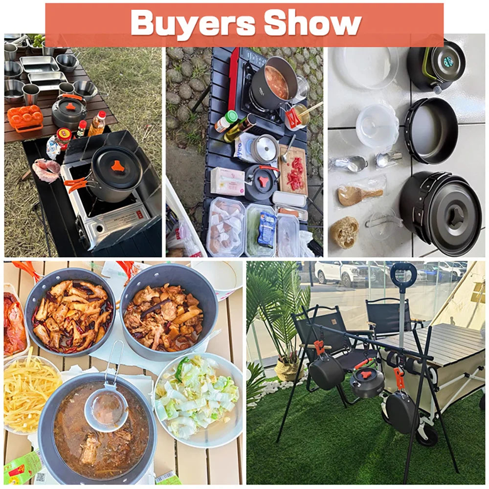 1Set Camping Cooking set Camping Cookware Travel Tableware Outdoor Picnic Set Teapot For 2-3 Peaple Non-stick pots assorted sets