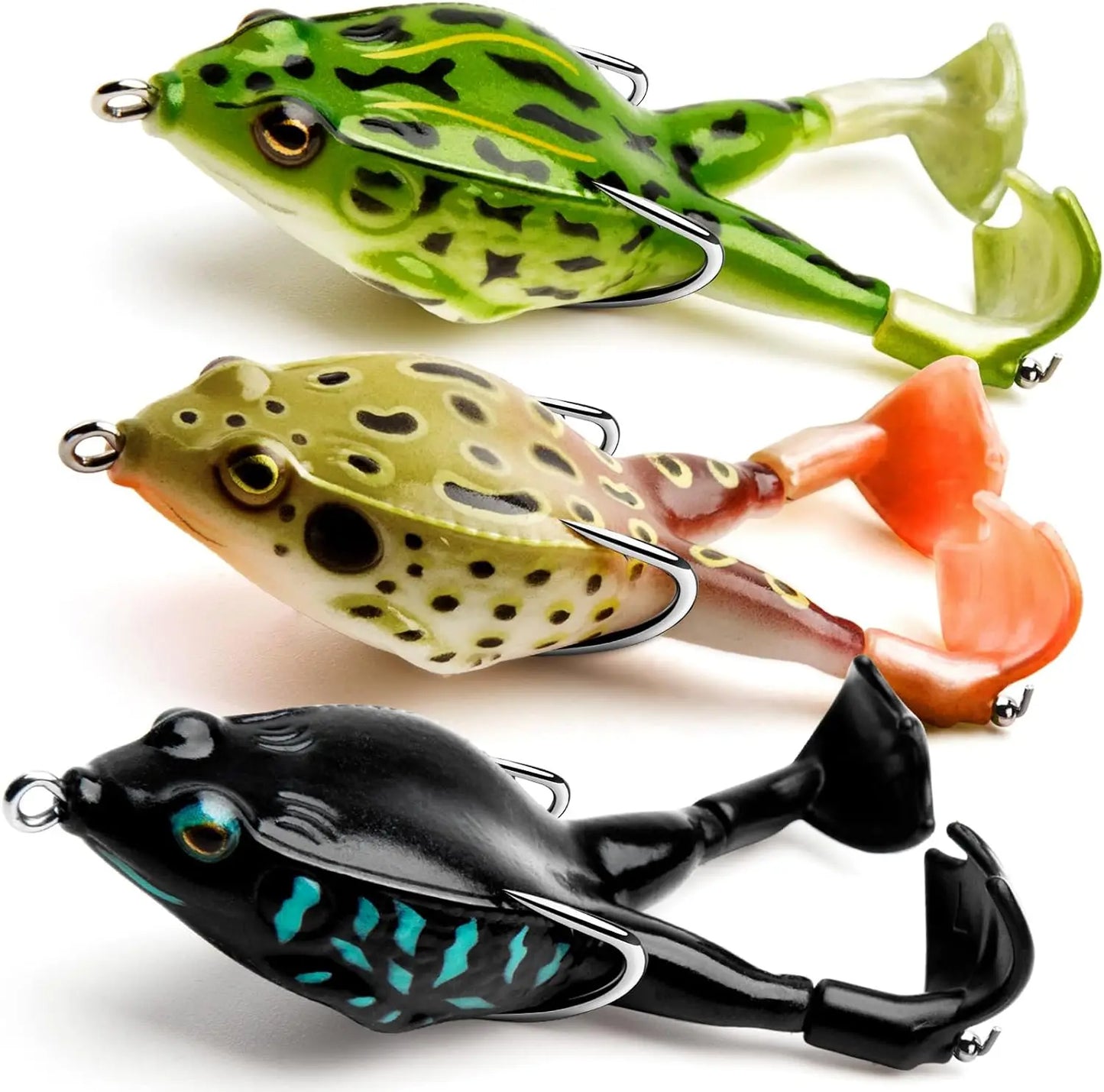 Topwater Frog Lure Bass Trout Fishing Lures Kit Set Realistic Prop Frog Soft Swimbait Floating Bait with Weedless Hooks