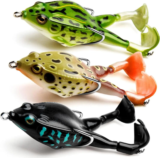 Topwater Frog Lure Bass Trout Fishing Lures Kit Set Realistic Prop Frog Soft Swimbait Floating Bait with Weedless Hooks