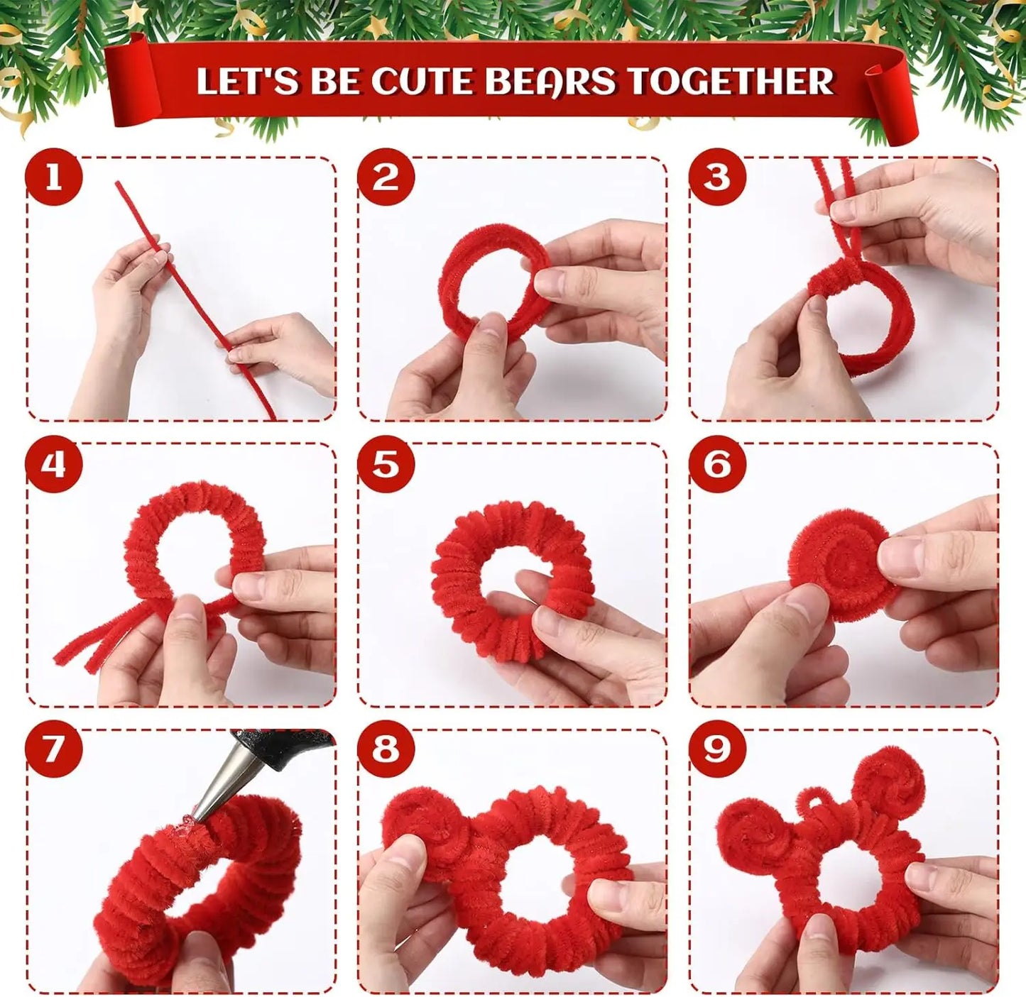 200 Pieces Pipe Cleaners Chenille Stems for Christmas Supplies Decorations, 11.81 Inches by 6 mm, Red and Green