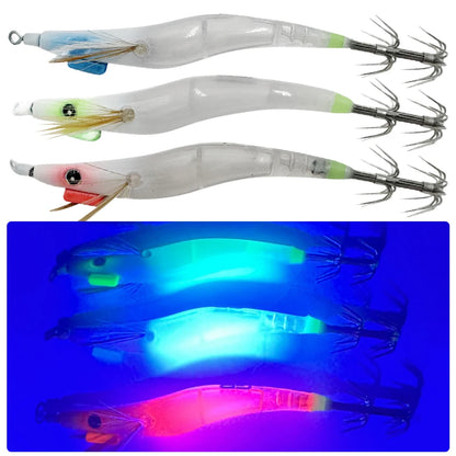 Luminous Lure Octopus Cuttlefish Fishing Bait Simulation with Squid Jig Hook Lure Hook Fishing Tackles Wood Shrimp Squid Lures