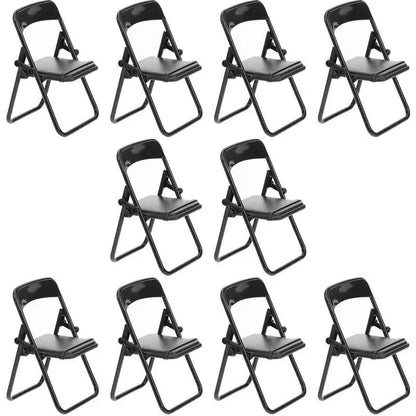 10Pcs Black Mini Folding Chair Phone Stand Miniature Furniture Educational Supplies Micro Decor Tiny Prop Cellphone Holder Mini