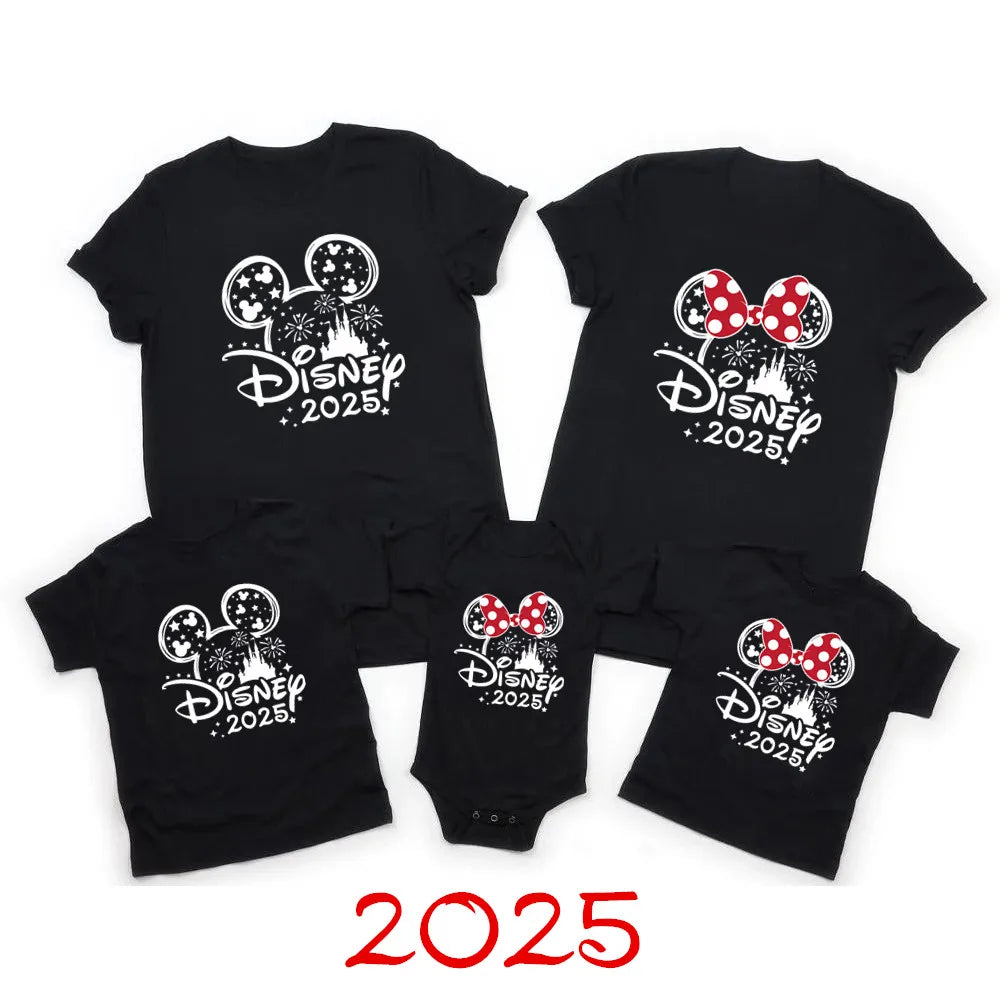 2025 Disney Trip Mickey Minnie Mouse Family Matching Shirts Cotton Dad Mom Bro Sis Kids T Shirt Baby Rompers Matching Clothes