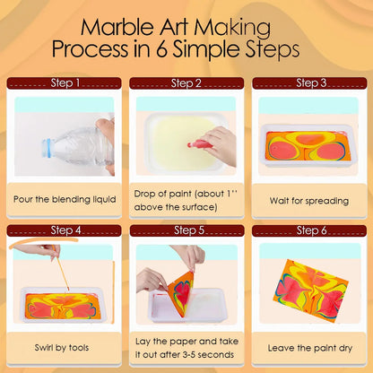 Marble Painting Kit for Kids,Arts and Crafts Paint On Water Set,Water Marbling Paint Kit Ideal Gifts for Girls & Boys Age 4-16