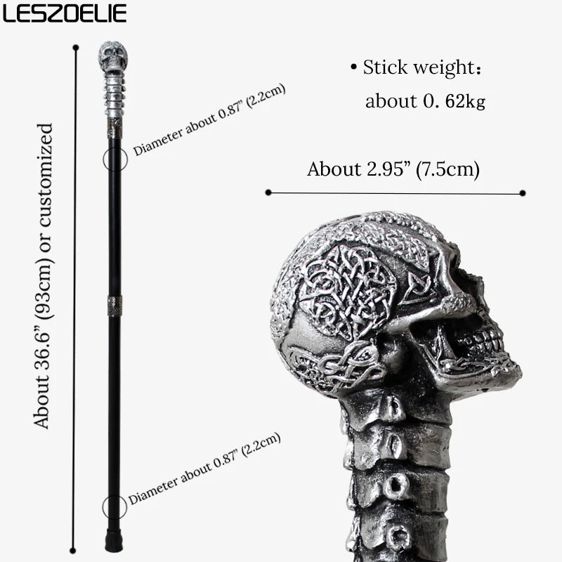 Silver Black Resin Skull Head Walking Stick Fashion Decorative Religious Women's Halloween Cosplay Canes Man's Walking Sticks