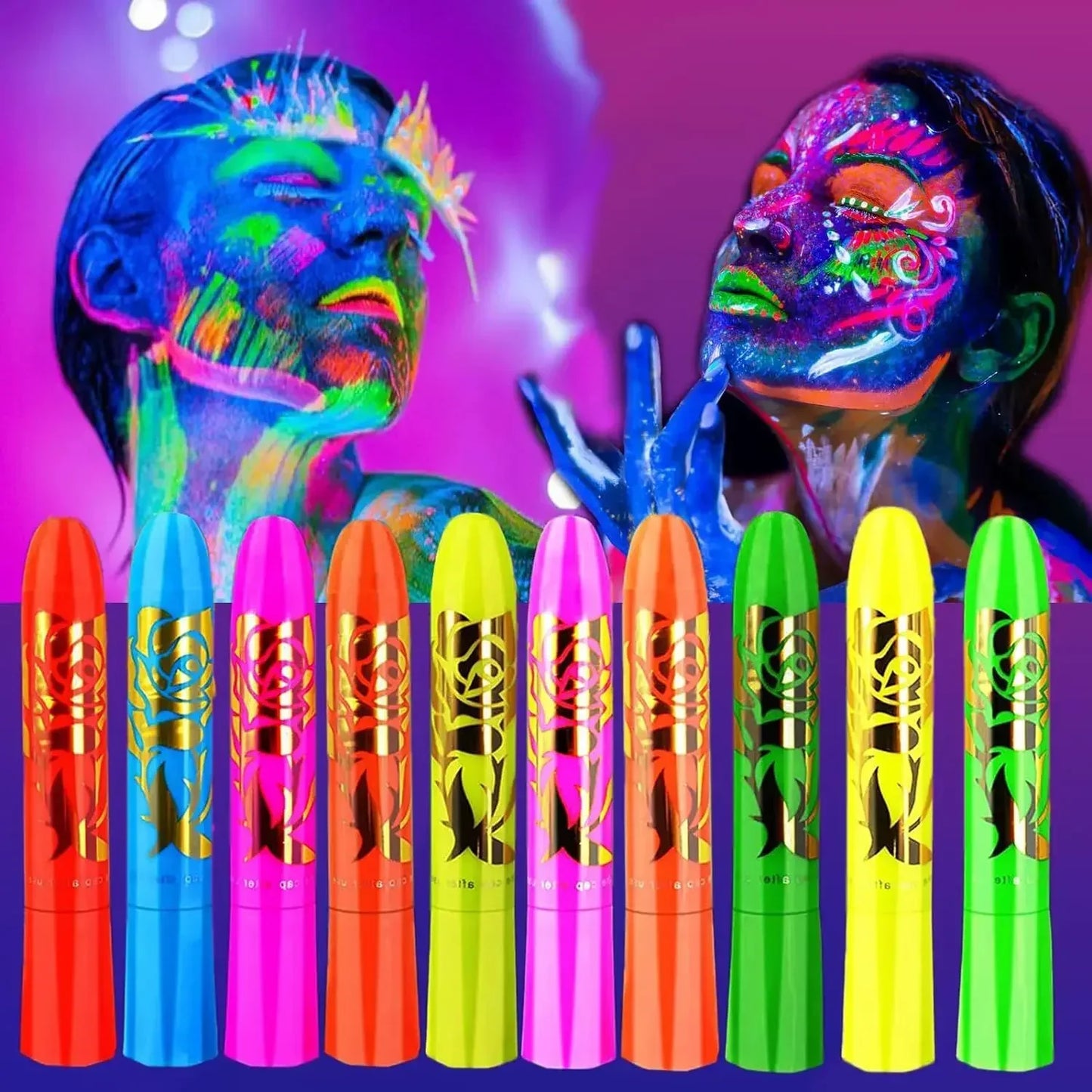 10 Colors Glow Neon Oil Face Body Art UV Glow Oil Painting Halloween Party Water-based Halloween Crayons