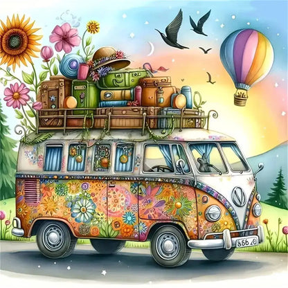 Momoart Diamond Mosaic Bus Landscape DIY Craft Kit Diamond Painting Hot Air Balloon Holiday Gifts New Arrival Decor For Home