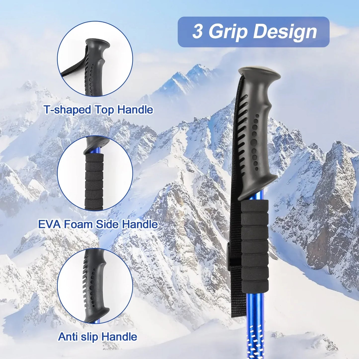 Ultralight 3-Section Trekking Poles Adjustable Aluminum Alloy Nordic Walking Sticks Telescopic Non-Slip for Men And Women Hiking