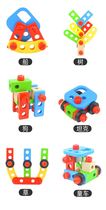 Educational Montessori Kids Toys Plastic Wooden Toolbox Pretend Play Set Children Nut Screw Assembly Simulation Carpenter Tool