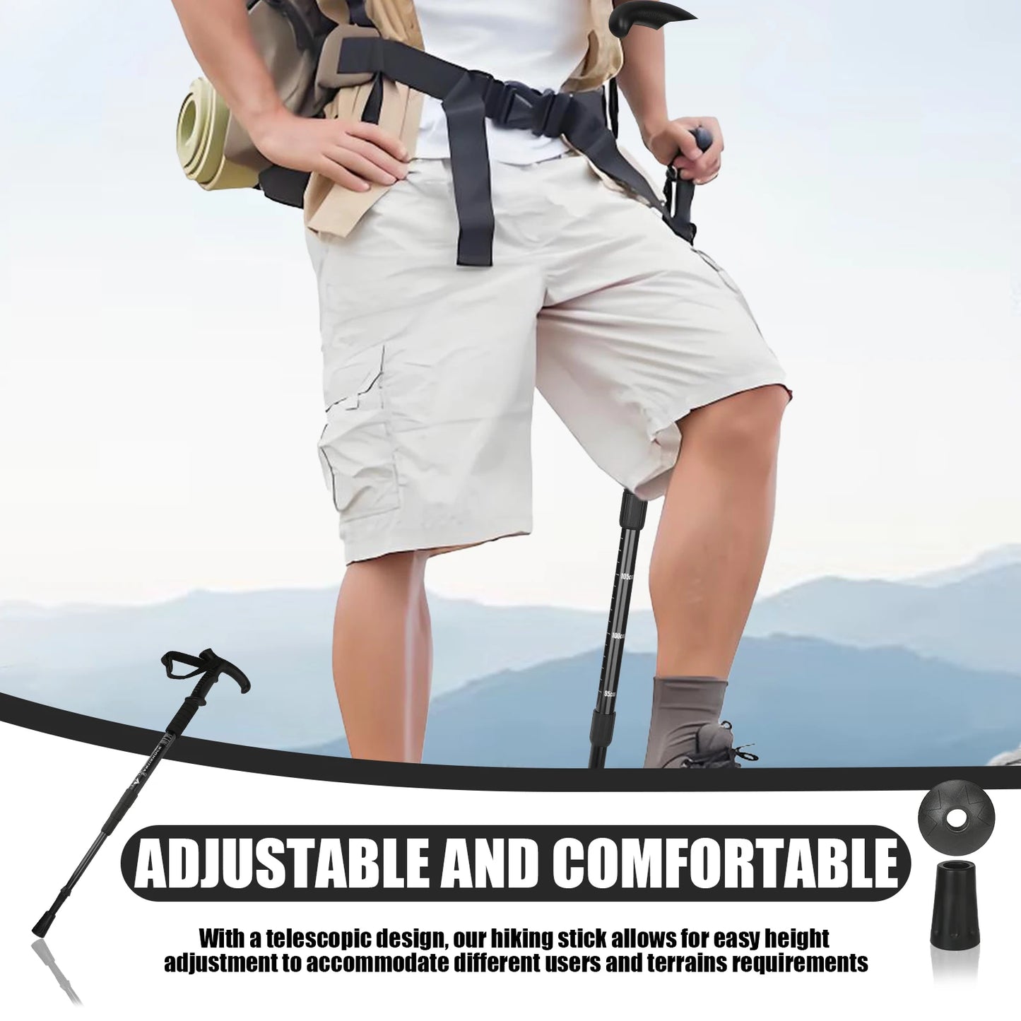 Mountain Climbing Crutch Scalable Trekking Pole Outdoor Straight Handle Hiking Climb Stick Suitable For Particularly Steep Climb