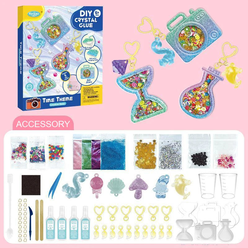 Kids DIY Crystal Glue Key chain Art Craft Set for Girls birthday Gift