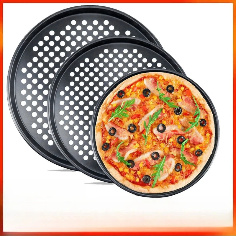 Nonstick Carbon Steel Pizza Pan Round Pizza Baking Tray with Holes for Crispy & Bubbly Home Restaurant Kitchen Baking Tools