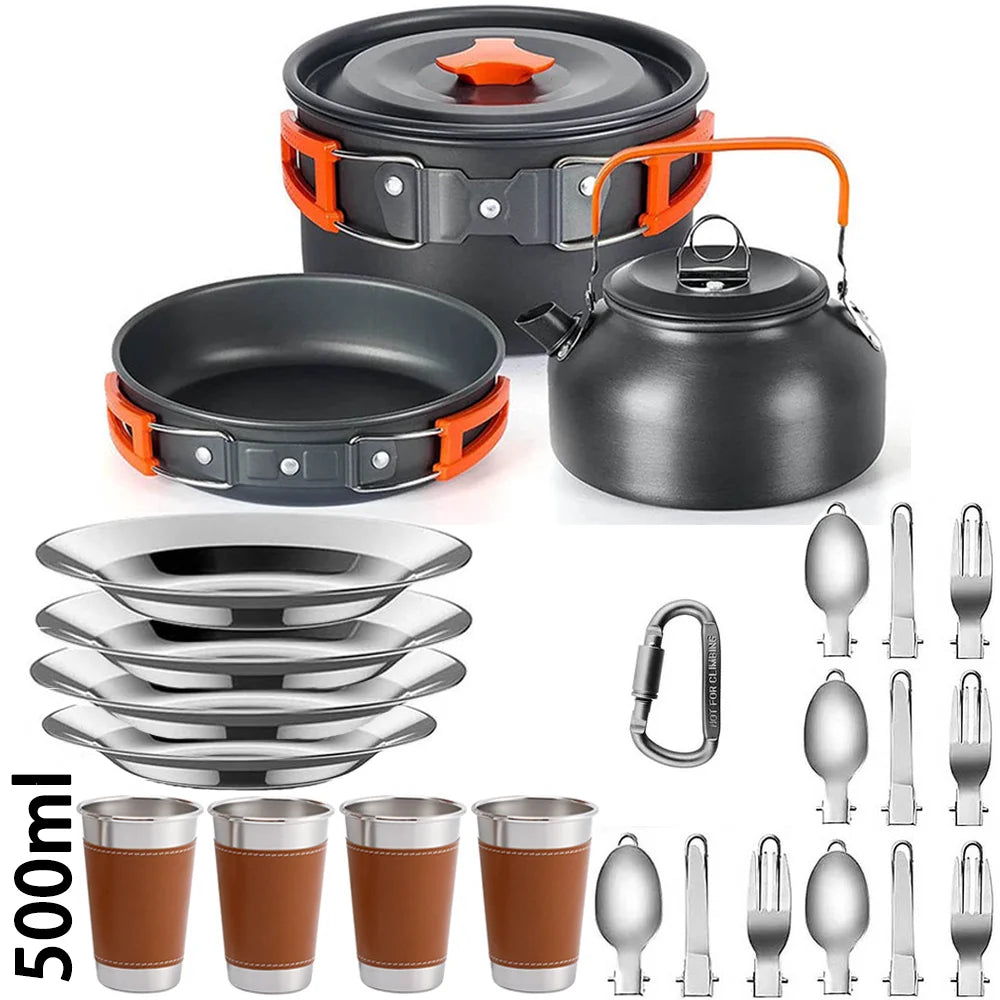 1Set Camping Cooking set Camping Cookware Travel Tableware Outdoor Picnic Set Teapot For 2-3 Peaple Non-stick pots assorted sets