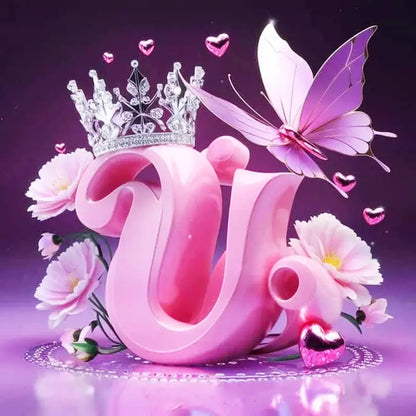 Huacan New Arrivals Diamond Painting Crown Letters  Full Drill Mosaic Butterfly Alphabet Art Wall Decor For Home Craft Kit