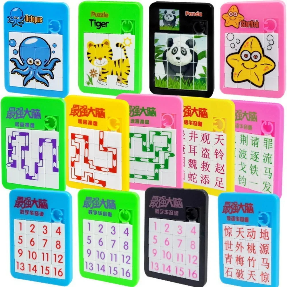 1-16 Number Learning Slide Puzzles Cartoon Education Letter Animal Children's Jigsaw Puzzle Games Brain Exercise Mini Toys