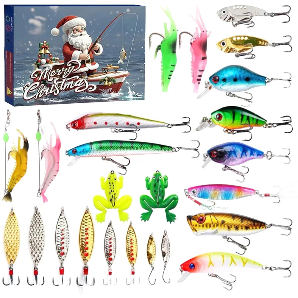24 Days Fishing Lures Set Fishing Lure Advent Calendar Xmas Surprise Fish Bait Gift for Fishing Lovers Father Boyfriend Brother