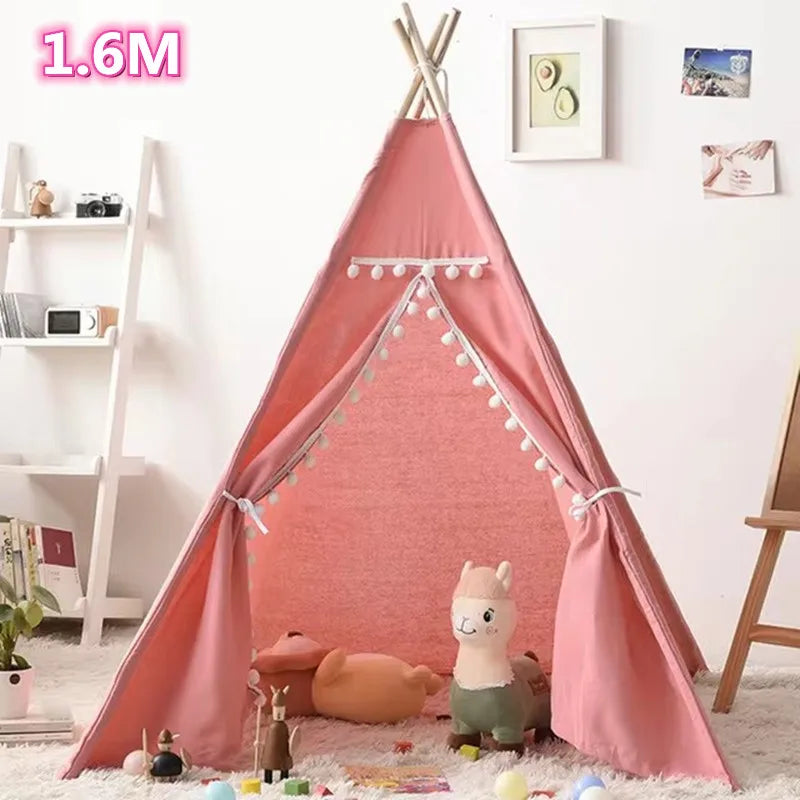 1.6m/1.3m Kid Tent Indoor Play House Wigwam for Child Portable Child Tipi Tents Teepee Toddler Ball Pit Girl Castle Play Room
