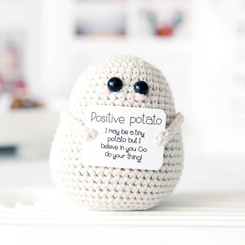 Handcrafted Positive Potato Decor - Emotional Support Crochet, Monochrome DIY Craft Kit, All-Season Quirky Potato Ornament Gift