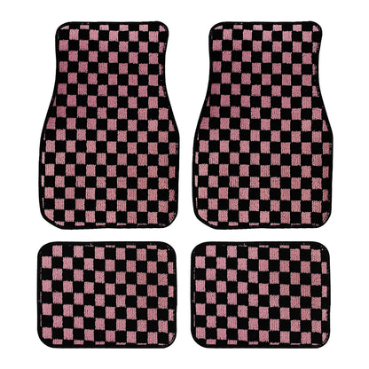 4Pcs JDM Racing  Plush Floor Mat Checkers Vehicle Front Rear Carpets Universal Car Floor Carpet Rugs Non-Slip Car Decoration